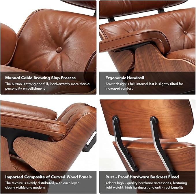 Top Grain Leather, Mid Century Chaise Lounge Chair and Ottoman, Reading Chair
