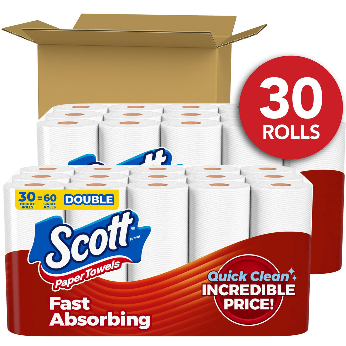 Scott Paper Towels, Choose-A-Sheet, 30 Double Rolls = 60 Regular Rolls (108 Sheets Per Roll)