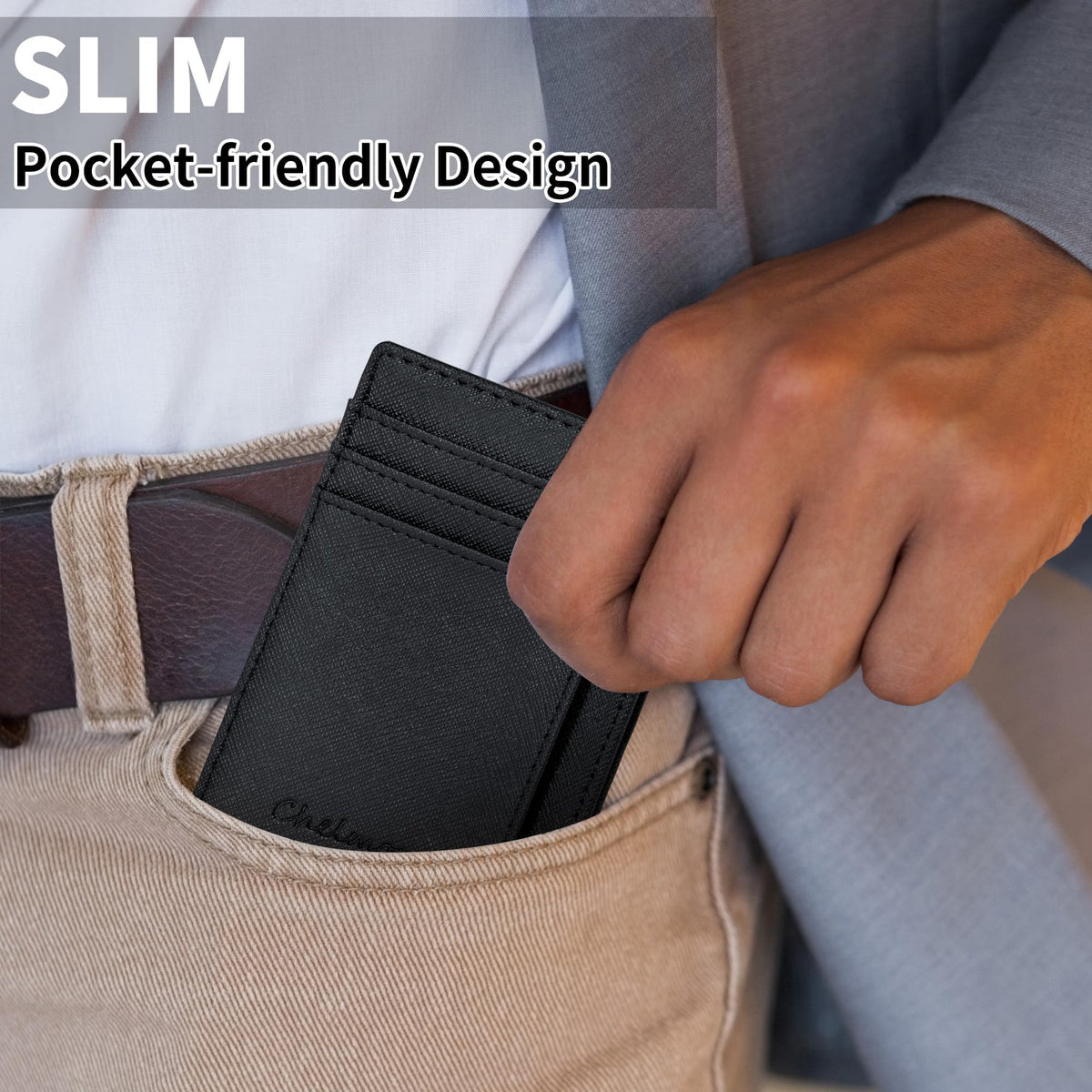 Chelmon Slim Wallet for Men, Minimalist Front Pocket RFID Blocking Credit Card Holder, Black Cross