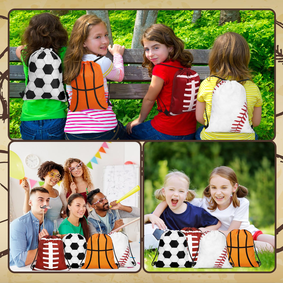 Shappy 12 Pieces Sport Drawstring Bags Bulk Small Sport Goodie Bags Snack Treat Backpack for Ball Birthday Party Favor Team Gifts(7 x 10 Inch)