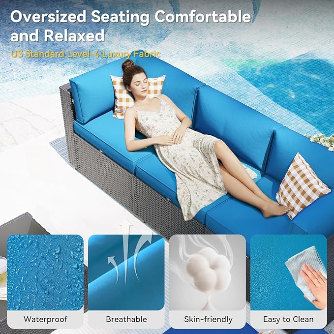 Aoxun Patio Furniture Set, 7 Piece Outdoor Sectional Sofas