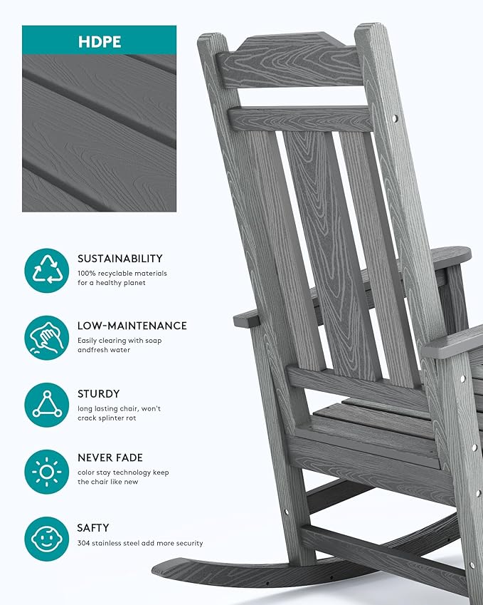 SERWALL Oversized Outdoor Rocking Chair Set of 2, All Weather Patio Rocking