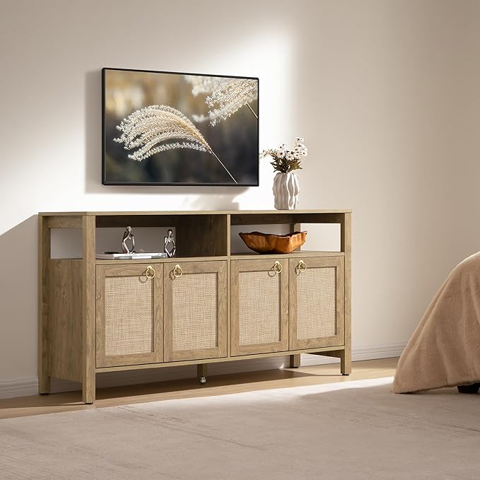 SICOTAS Rattan TV Stand for Television up to 120 Inch