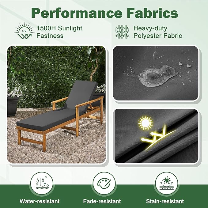 2 Pcs Chaise Lounge Cushions Outdoor Set of 2, Outdoor Chaise Cushion