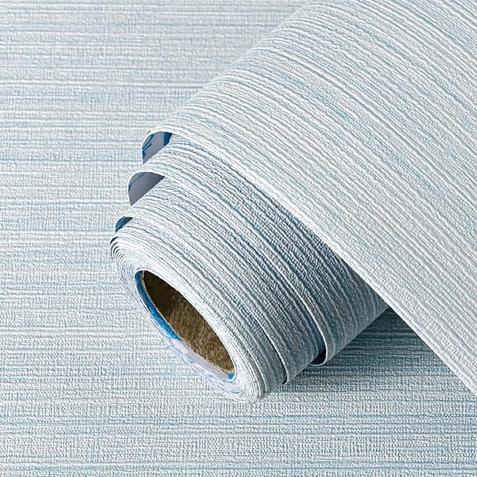 Light Blue Textured Grasscloth Peel and Stick Wallpaper, Waterproof Removable