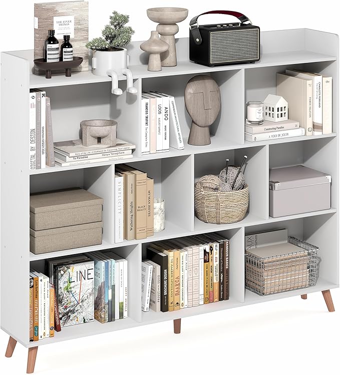 Furinno Claude Book Shelf, 10-Cube Mid Century Style Bookshelf, Storage
