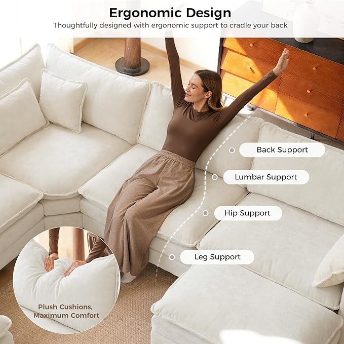 ELUCHANG 150" Oversized V-Shaped Cloud Couch Modular Sectional Sofa