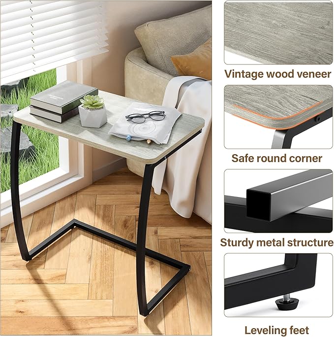 SRIWATANA Side Table, End Table, Vintage C-Shaped Couch Table