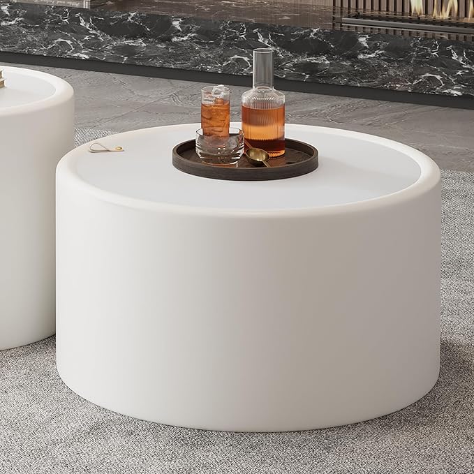 SSLine Set of 2 White Round Nesting Coffee Tables