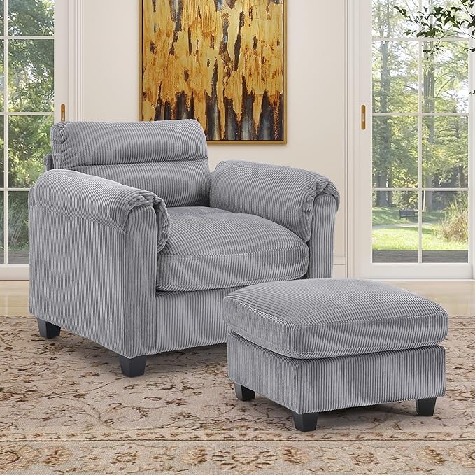 HAOMARKETS Corduroy 2-Piece Sofa Set, Upholstered Ottoman and Accent Chair Sofa