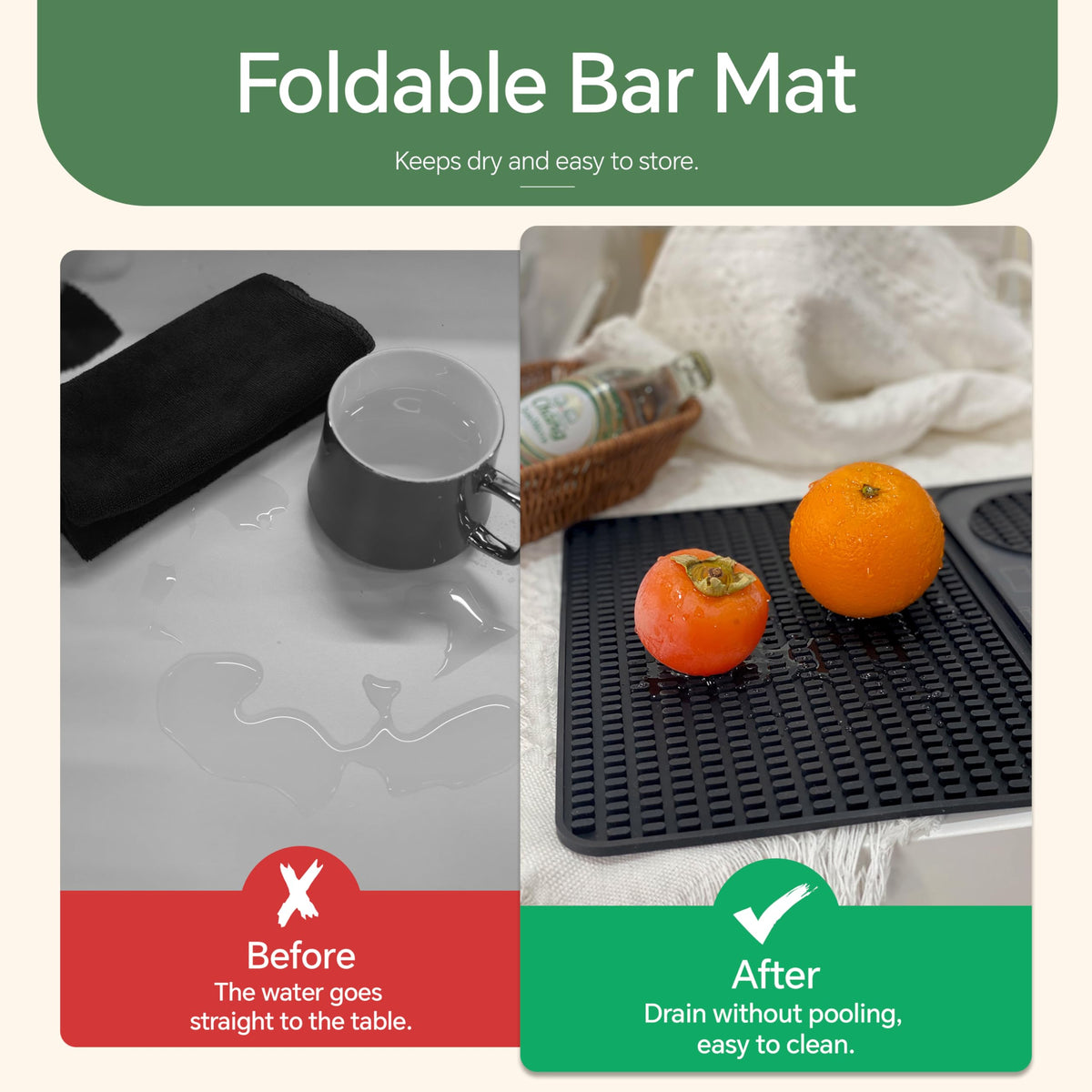 Bar Mat, Bar Accessories, Multifunctional Folding Cocktail Mat with Cutting Board, 18" X 12"(Black) Drying Mats,Bar Mat for Countertop,Bar Decorations for Home, Outdoor Bar Accessories,Travel