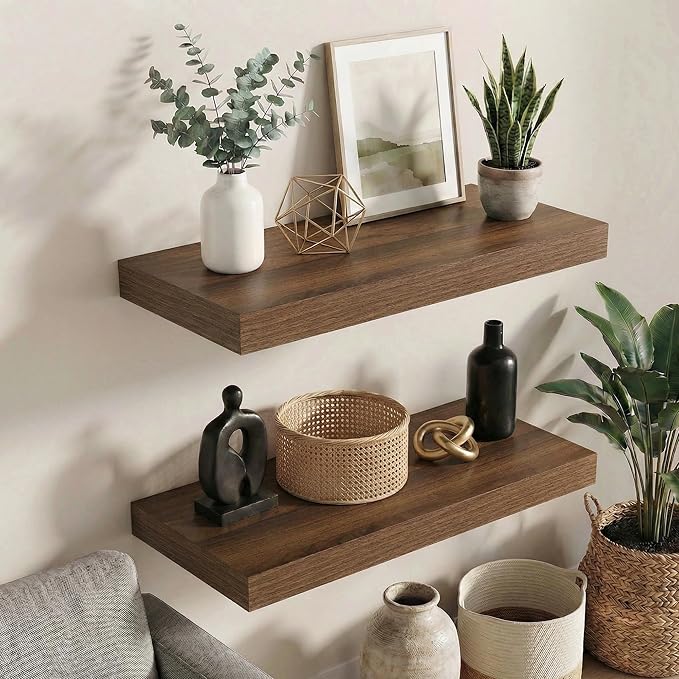 Dreamland Floating Shelves for Wall, 2 Pack Rustic Wooden Wall Shelves