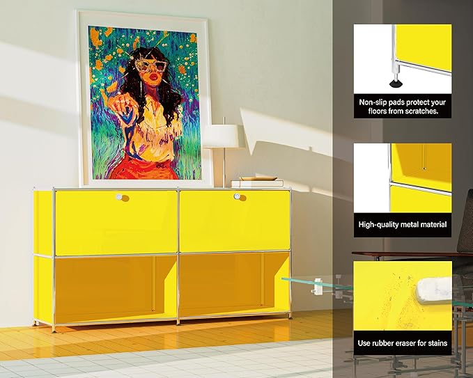 Metal Sideboard with 2 Flap Doors, DIY Modern Home Furnishing, Foyer