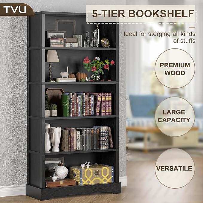 TVU 5-Tier Wooden Bookshelf, 31.5" W Standing Book Shelf