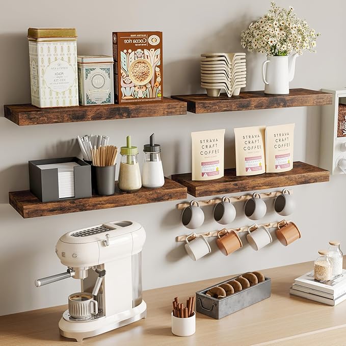 Fixwal Wood Floating Shelves, Wall Shelves Set of 4, Shelves