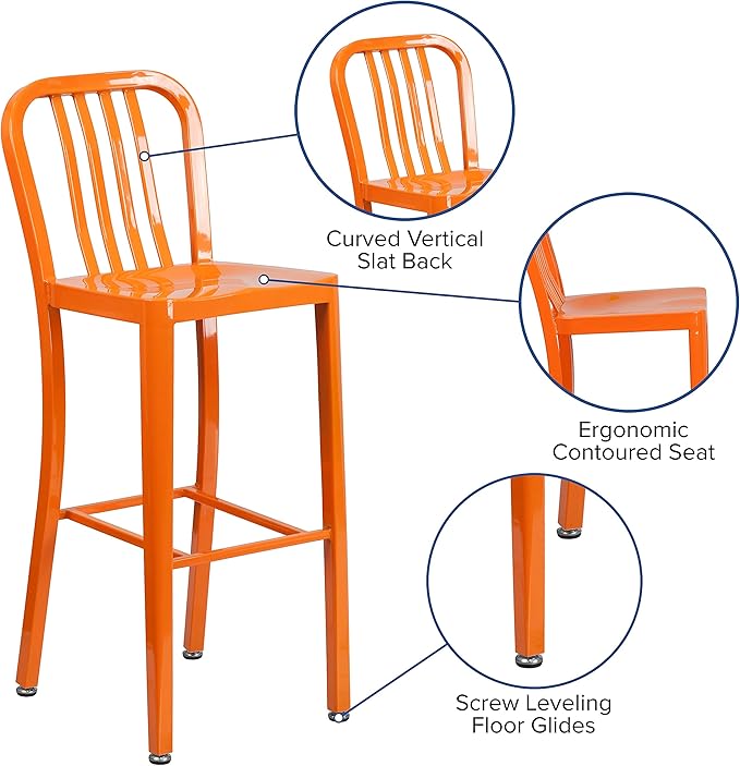 Flash Furniture Gael Commercial Grade 2 Pack 30" High Orange Metal