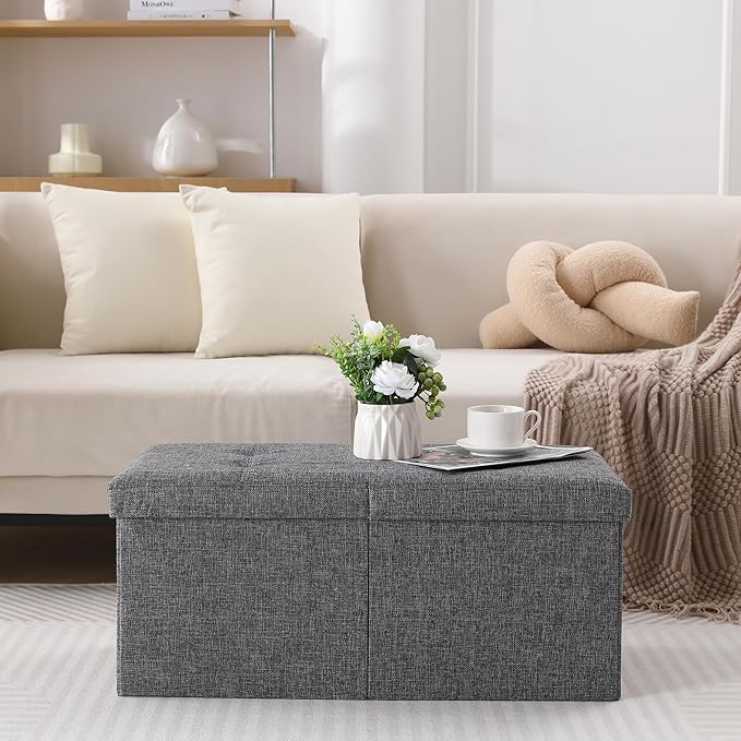 Storage Ottoman Bench Foldable Seat Footrest Shoe Bench End of Bed Storage