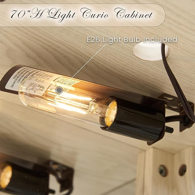 Corner Curio Cabinet, Light Bulb Inclued, Wine Bar China Cabinet