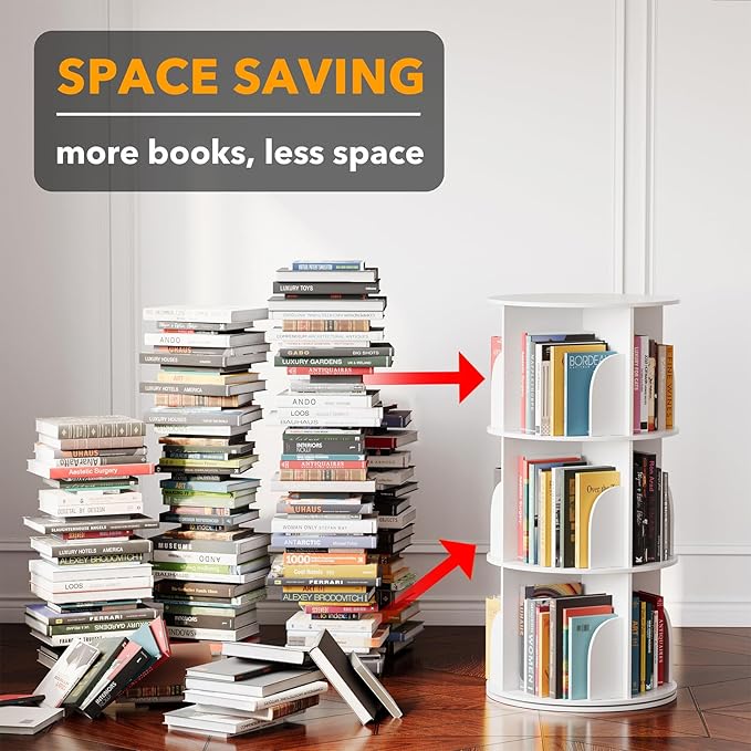 SpaceAid 3 Tier Rotating Bookshelf Tower, Spinning Bookcase Lazy Susan