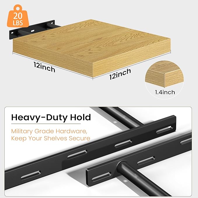 Fun Memories Floating Shelves for Wall, 12 Inch Set of 3 Rustic Wood Wall