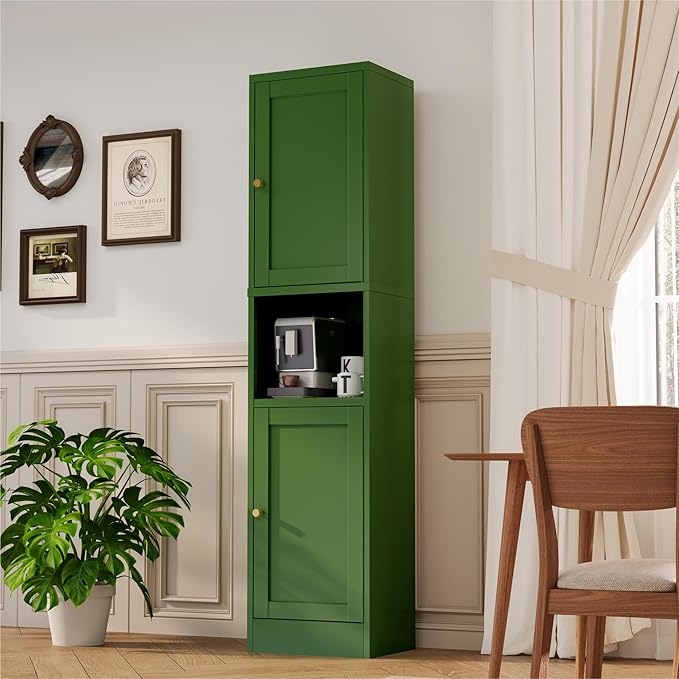 YAUWOH 2-Door Metal Storage Cabinet, Tall Slim Pantry Organizer