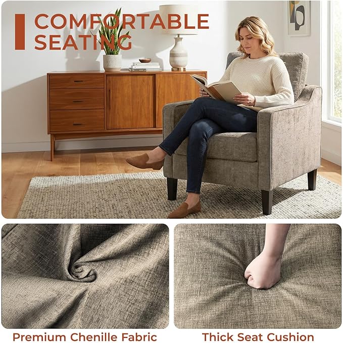 TLSUNNY Mid-Century Accent Chair, Modern Upholstered Chenille Armchair & Padded