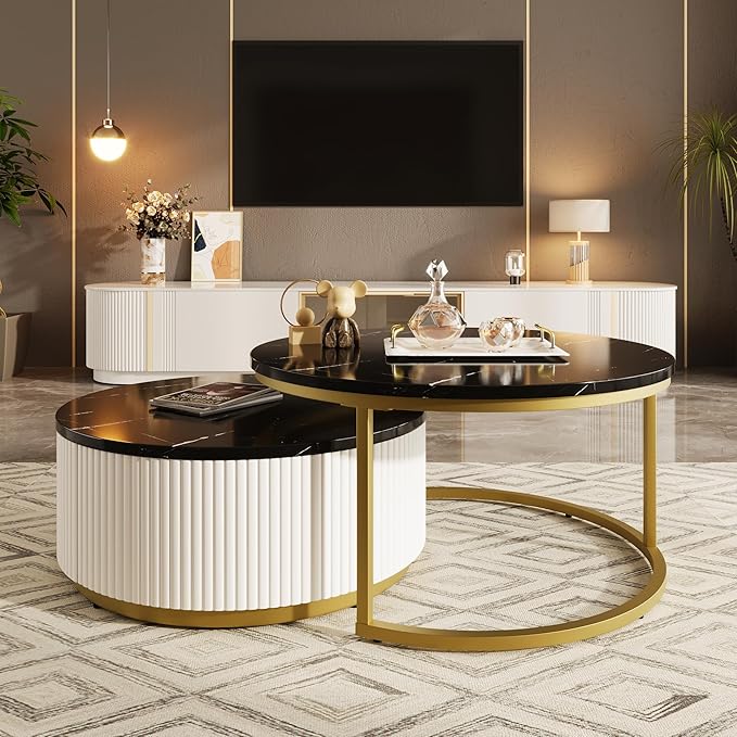 27.6" Modern Round Nesting Coffee Table Fluted