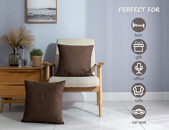 Stellhome Fall Burlap Throw Pillow Covers Solid Farmhouse Linen Pillowcase