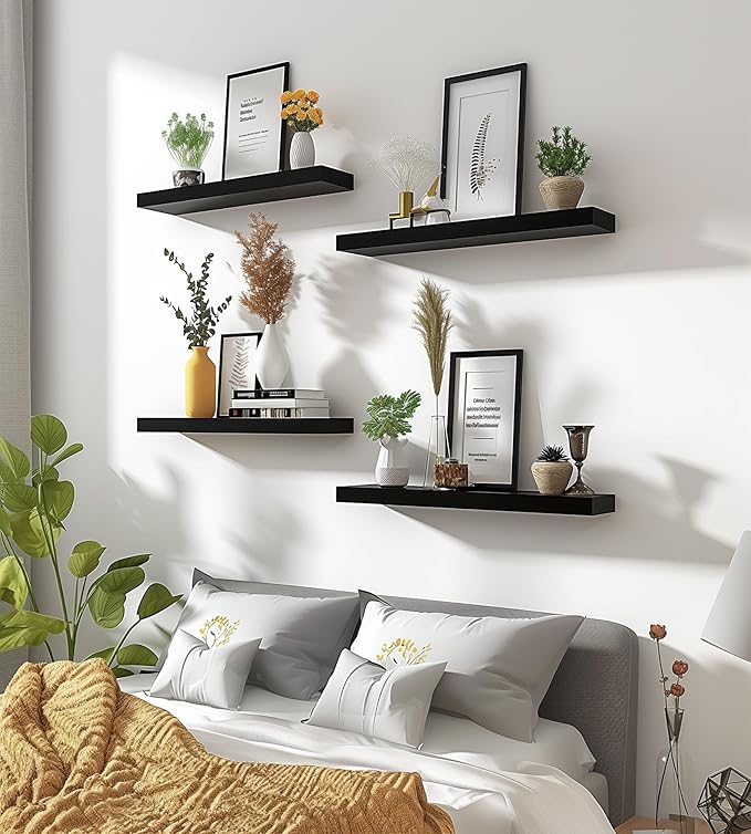 YYWUOJJ Wood Floating Shelves for Wall Decor, Rustic Wall Shelves for Bedroom
