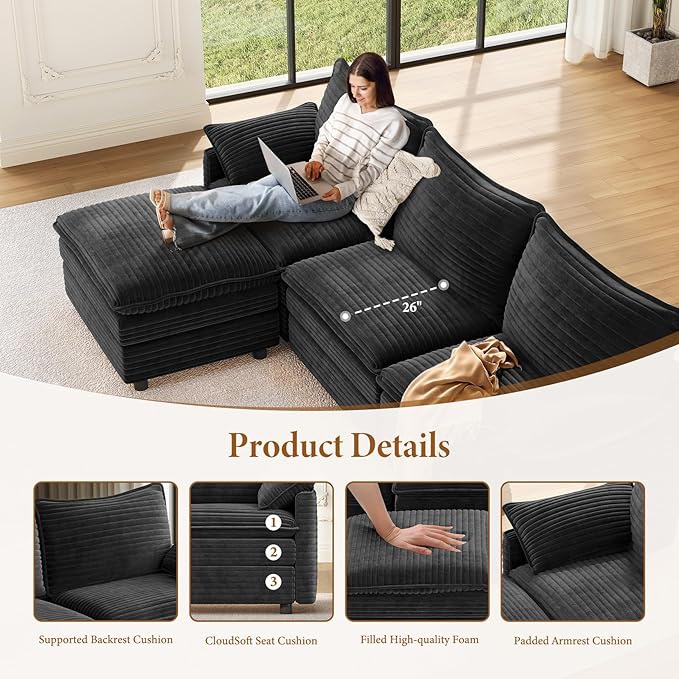 Vesgantti 142" Oversized Sectional Sofa Bed, 8-Seater Modular Sleeper Cloud