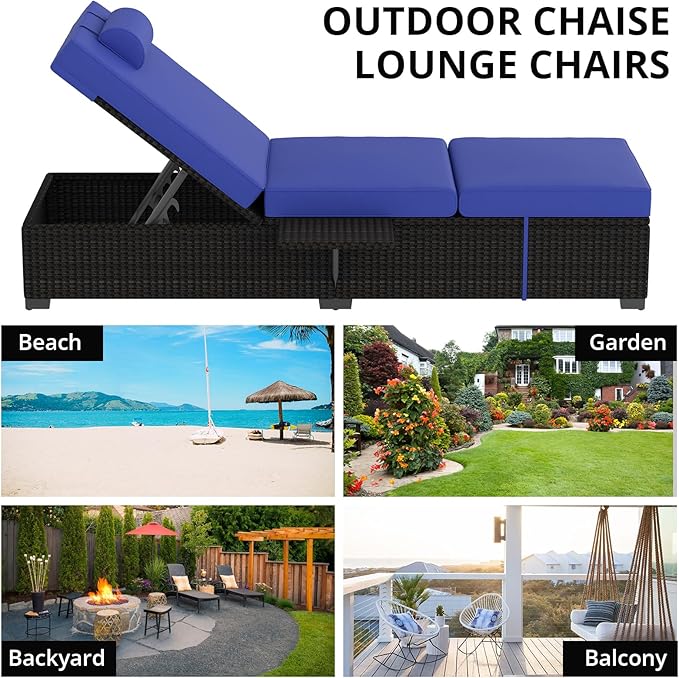 GAOMON Chaise Lounge Chairs Set of 2, Outdoor PE Rattan Chaise Lounge Chair
