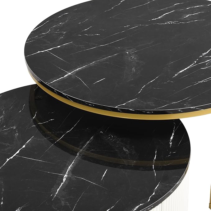27.6" Modern Round Nesting Coffee Table Fluted