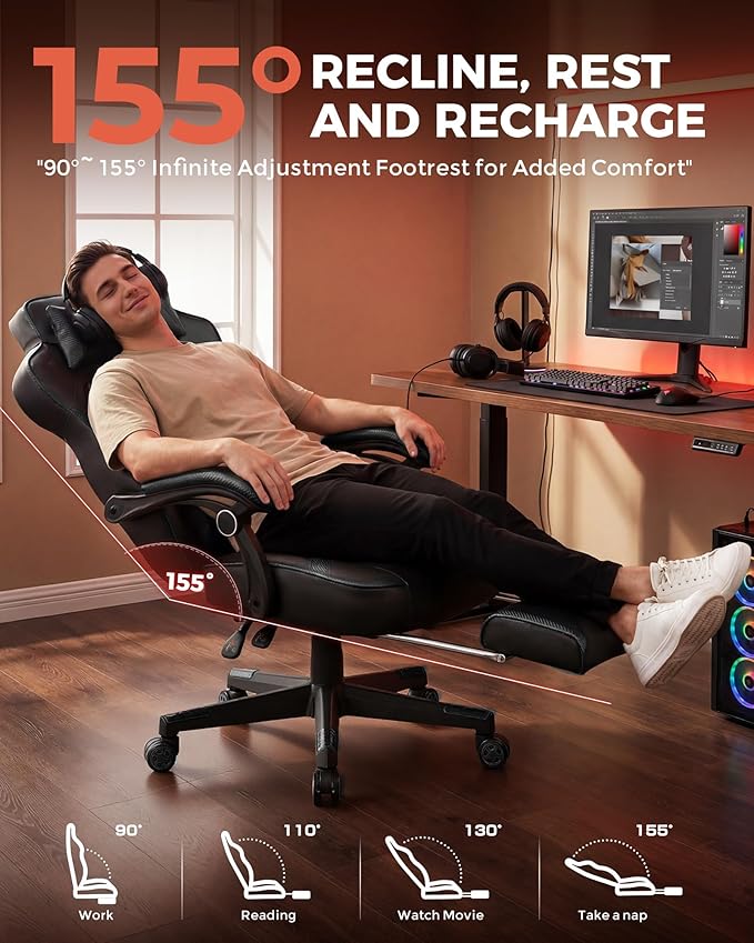 GTPLAYER Gaming Chair with Footrest, Big and Tall Game Chair 350lb Racing Style