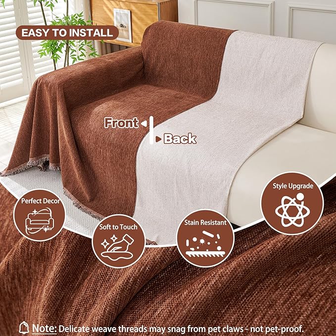 DREAMINGO Chocolate Brown Couch Cover Chenille Sofa Covers