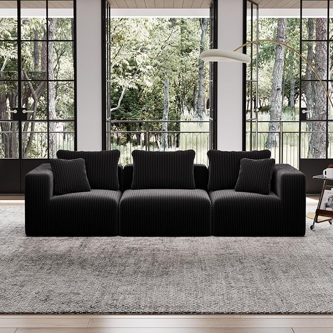Avenco 106” 3-Seater Modular Sofa Couch, Individually Wrapped Coil Support &