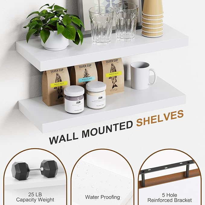 Bellsal White Engineered Wood Wall Shelf Set of 6, Living Room, Bathroom Storage