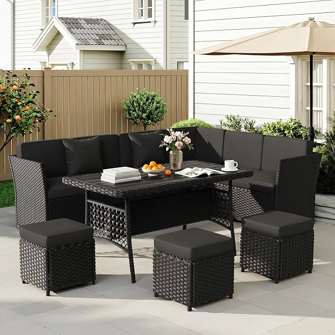 LOUVIXA 7 Pieces Patio Furniture Set, Outdoor Patio Furniture, Wicker