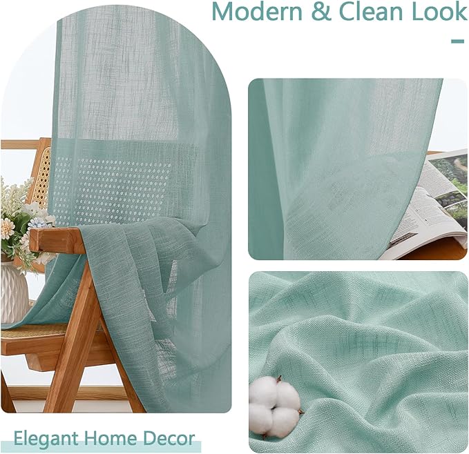 Chyhomenyc Aqua Green Semi Sheer Curtains 54 Inch Length