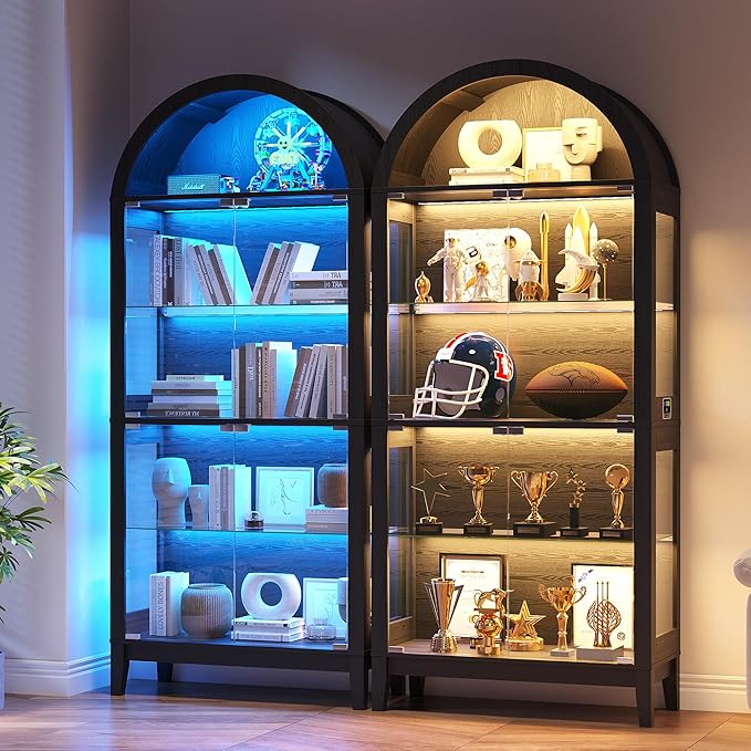 HNEBC 69" Display Case with RGB Lights, Arched 5-Tier Tempered Glass Display