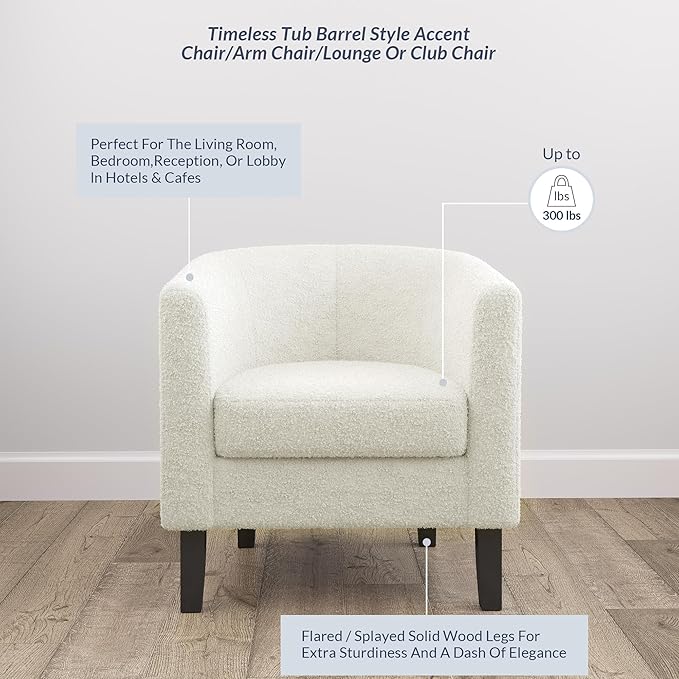 BELLEZE Accent Barrel Chair Set of 2, Linen Round Chair Club Tub Sofa Corner