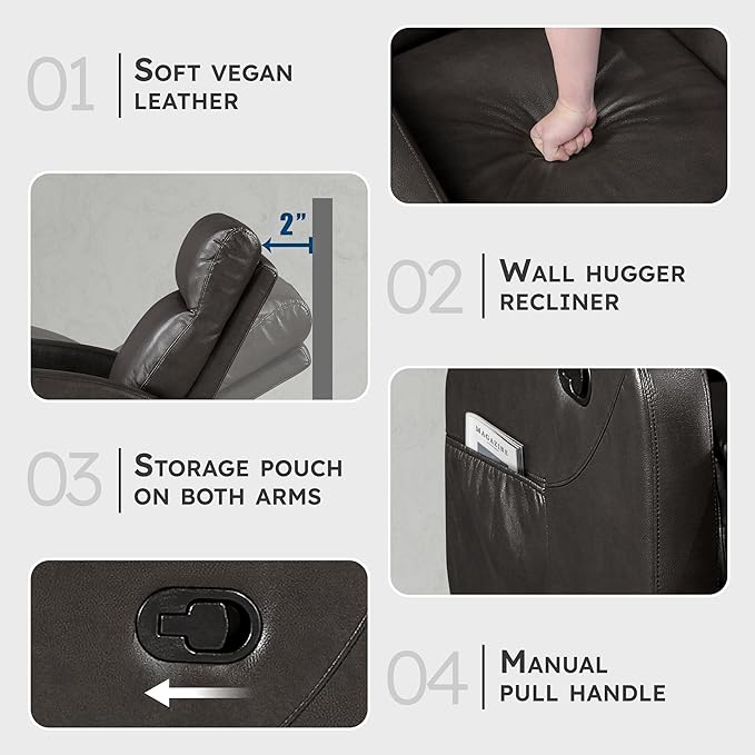 Lexicon Manual Reclining Sofa, Faux Leather Recliner Sofa, Wall Hugger