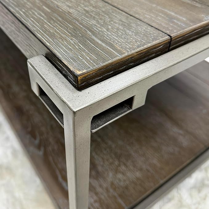 50 inch Wood Coffee Table with Removable Casters, Industrial Living Room Center