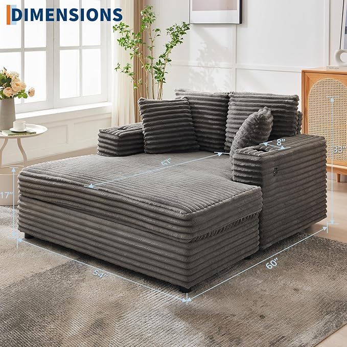 GarveeHome 60-inch Oversized Chaise Lounge Chair Indoor, Comfy Corduroy Lounge