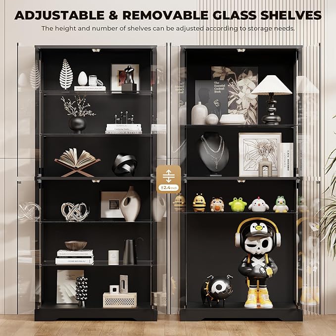 BROTTAR Display Cabinet with Glass Door, 6-Tier 71" Curio Cabinet with 3 Color