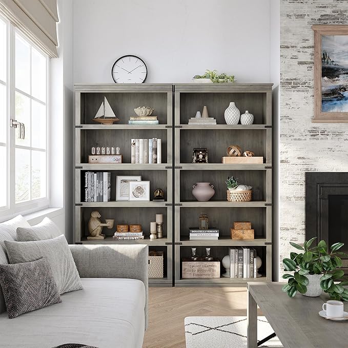 GarveeHome 5 Tier Farmhouse Bookcase, 67.4" Tall Book Shelf