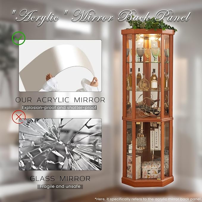 Corner Curio Cabinet, Light Bulb Inclued, Wine Bar China Cabinet