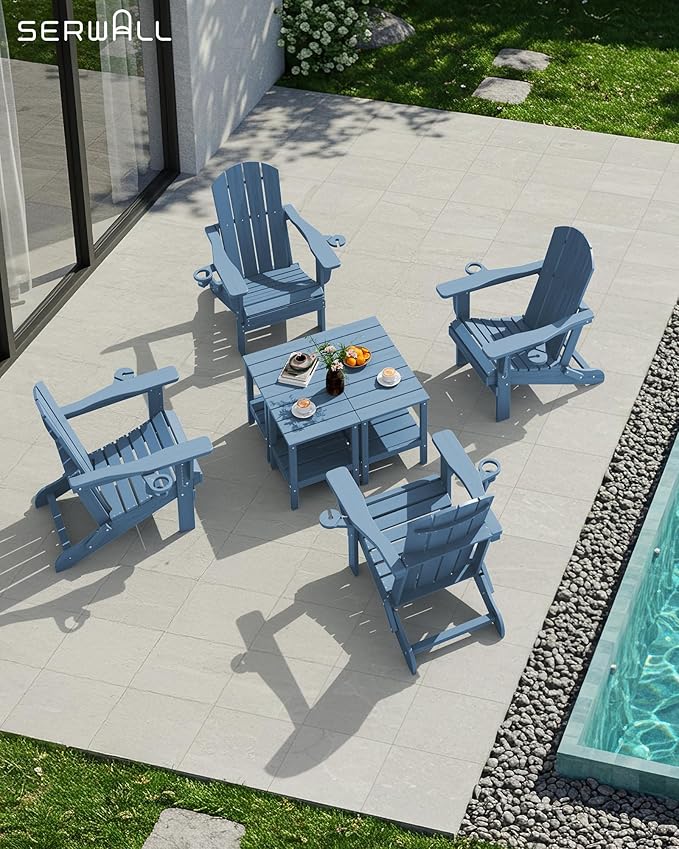SERWALL 2-Tier HDPE Outdoor Side Table, Weatherproof Rectangular Adirondack