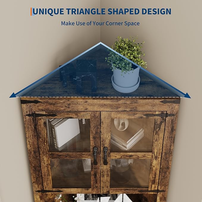 GarveeHome 67" Tall Corner Storage Cabinet, Farmhouse Corner Hutch Display