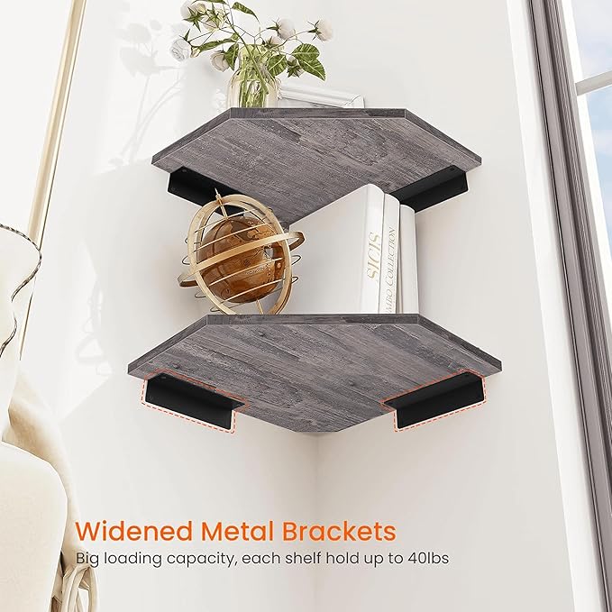 Homode Corner Shelf Wall Mount, Wall Shelf Organizer, Wood Hanging Storage