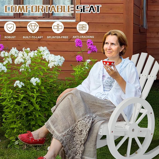 Outvita Adirondack Rocking Chair, Wood Wagon Rocker, Outdoor Wooden Carbonized